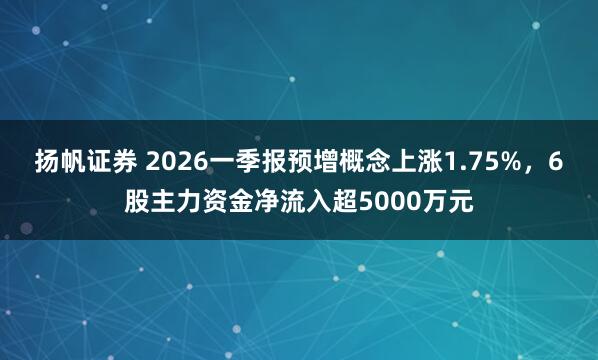 扬帆证券 2026一季报预增概念上涨1.75%，6股主力资金净流入超5000万元